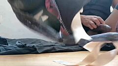 A mexican woman MASTURBATES while wearing pink HEELS.