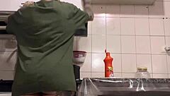 I hid and recorded my huge-assed blonde maid cleaning the kitchen, shocked by her giant cock.