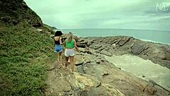 First experience with big-ass Brazilian teen on public beach