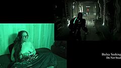 Playing through Deadspace naked, showcasing big natural tits and long hair in part 8