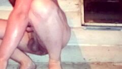 Crazy Russian gay with painted lips tests anal limits with a pack of butter.