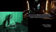 Playing through Deadspace naked, showcasing big natural tits and long hair in part 8