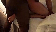 cuckold wife bends over for bbc while husband watches in silence.