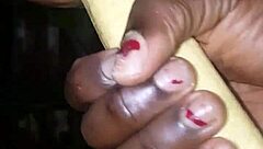 mature woman masturbating with plantain versus pepper, getting wet and cumming