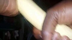 mature woman masturbating with plantain versus pepper, getting wet and cumming