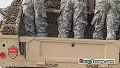 I saw horny soldiers at the lake sucking big cocks