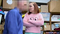 Man, this cute redhead shoplifter gets punish fucked hard in the back