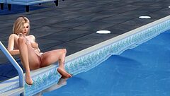 Szőke rajzfilm csaj maszturbál cenzúrázatlanul a medencénél ebben a jelenetben