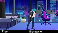 Nightgamer with girlfriend and friend in cute anime hentai