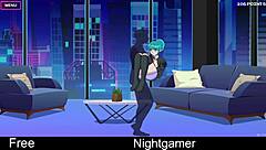 Nightgamer with girlfriend and friend in cute anime hentai
