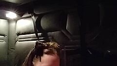 Kitty gives a teasing blowjob with buttplug