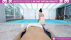 Vrbangers Com Young 18+ Brunette Get Fucked Hard At The Pool Side, Bent Over And Sucking Cock