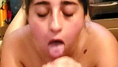 Latina sucks monster cock dry in intense blowjob