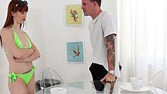 real redhead gags hard on cock while banging hot stud