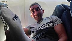 Flying high with step gay dad turns naughty. Shyness gone, feet play starts in public.