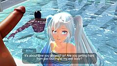 Teasing Miku Gets Wet Fingering Herself in Pool Photoshoot for 3D Cartoon Hentai Action