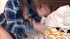 Horny teen uses dildo for intense masturbation