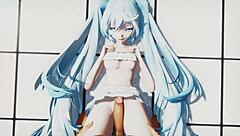 ミクがプール撮影で濡れながら指マンする3Dアニメヘンタイ