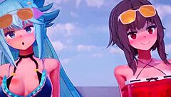 Konosuba characters say, 'Let's have sex in bikinis!'