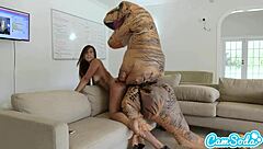 Big ass latina teen escapes trex on hoverboard before wild encounter.