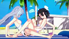 miku kohinata and laura bodewig in steamy lesbian hentai play - symphogear & infinite stratos