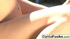 Sexy teen Dahlia Sky masturbates outdoors so hot! 🔥