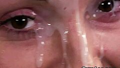 Spicy honey takes a massive jizz load on her face after sucking every drop of semen. Wild blowbang POV action unfolds with cum swapping.