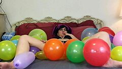 Balloon Popping Masturbation Fetish with Barefoot Pussy Play and Toys.