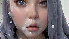 Anime hentai ansiktsmålning med 100 cumfacialer