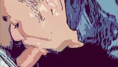 Gay cartoon guy fucks the passive slut's mouth with his big thick cock