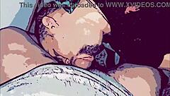 Gay cartoon guy fucks the passive slut's mouth with his big thick cock