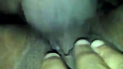 filling up that ebony brunette's pussy with cum