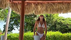 College Babe Strips in Mini Bikini Beer Pong Game