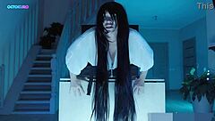 Sadako big ass stuck in tv with clothes ripped and cum