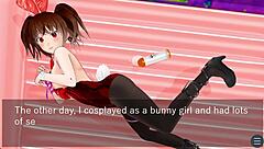 karin under the desk in school blazer, giving oral love