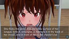 karin under the desk in school blazer, giving oral love
