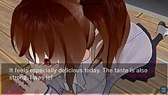 karin under the desk in school blazer, giving oral love