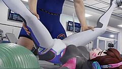 Hey, check D.Va as a personal trainer in this wild 3D cartoon! 😜