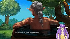 Blonde naked elf bathes wildly