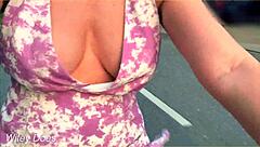 Wife RIDES Bike in PUBLIC, Flashing Cleavage on Daring Outdoor Stunt