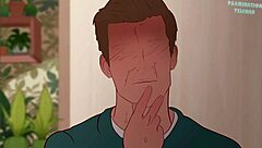 A cute girl poses upside down showing her pussy in hentai cartoon.