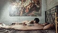 Neighbor's tattooed blowjob leads to hard fucking.