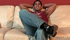 Hot gay dude strips and masturbates in hardcore action