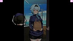 busty delivery worker gets exposed with big tits and toys in anime hentai game