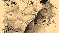 vintage erotic drawings come to life in a retro cartoon style. they capture raw desire in every antique sketch.
