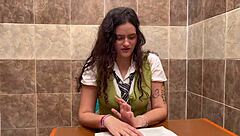 Big-titted student bangs her teacher to pass economics