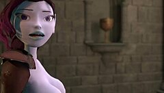 うわ、この巨乳エルフが男を戦いで完全制圧…そんでデカチンポを賞品にゲット、3Dアニメの狂気！