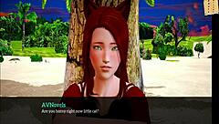 redhead girl shows small tits in cartoon