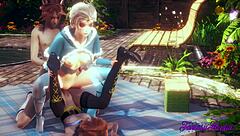 冰雪奇缘Hentai: 艾尔莎和安娜三人性交和手指