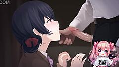 Anime girl on her knees worshipping and devouring cum